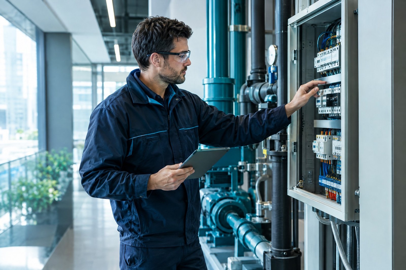Técnico realizando mantenimiento eléctrico